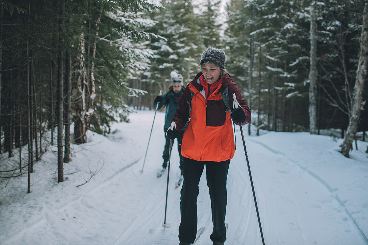 cross-county skiers near Medawisla Lodge, ME