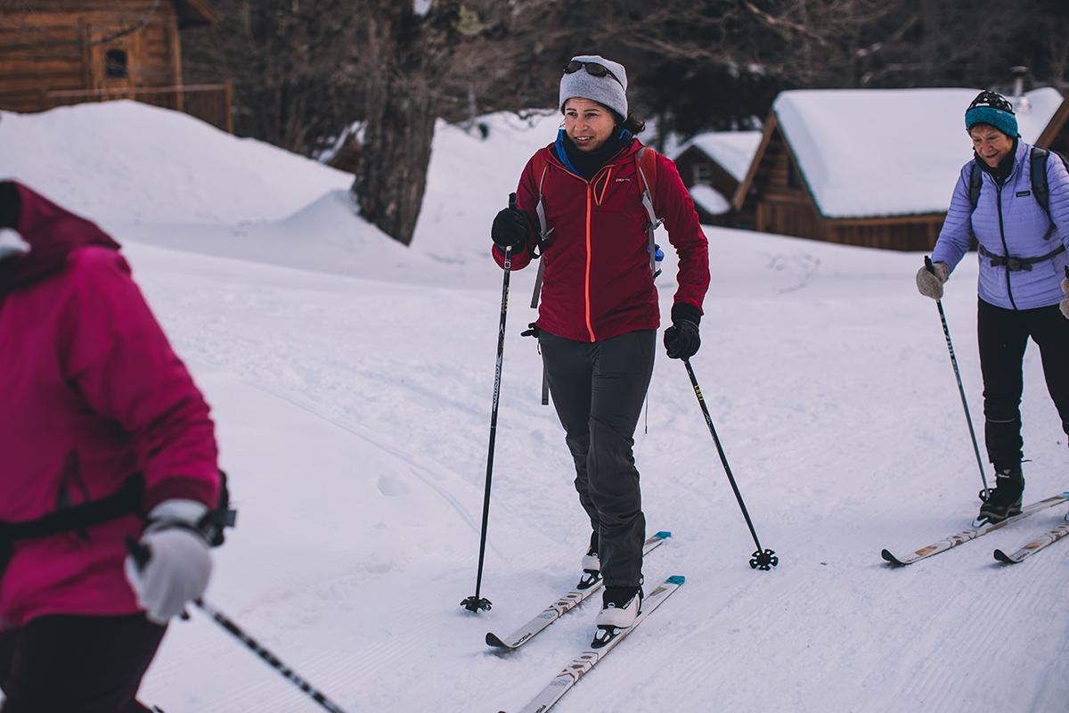 Cross-country skier near Little Lyford Lodge in Maine Woods