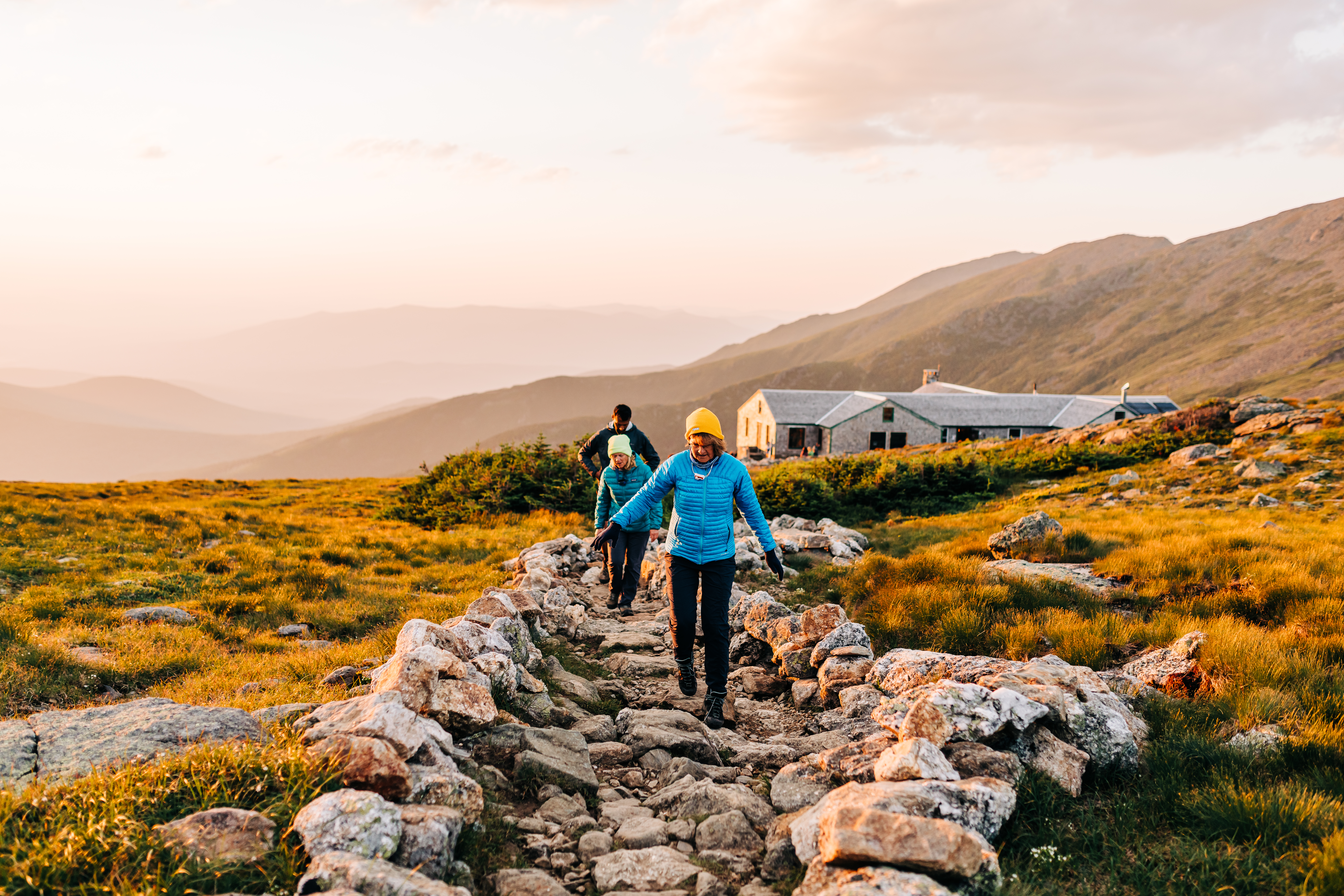 July 22, 2022. AMC Lakes of the Clouds Hut, Presidential Range, White Mountain National Forest, New Hampshire-- A Boston Chapter hut-to-hut trip. Photo by Corey David Photography.