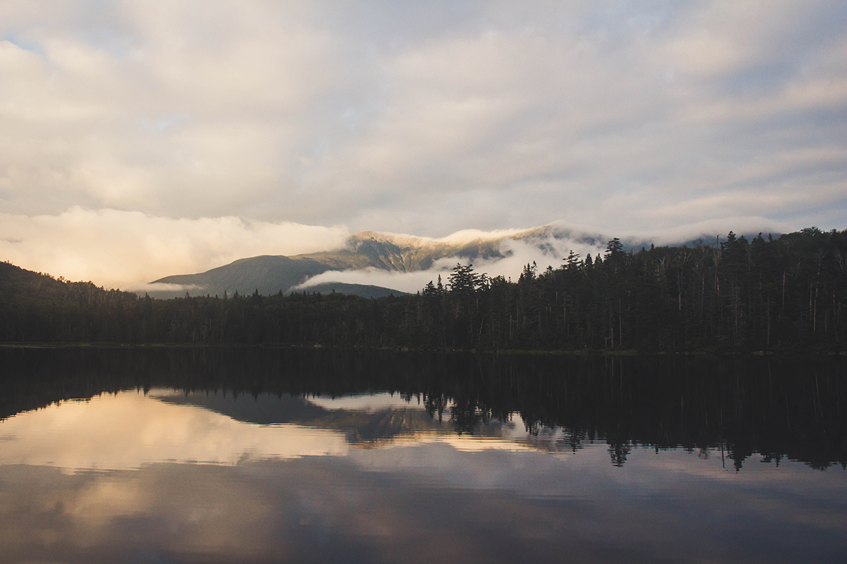 Lonesome Lake, Franconia Notch State Park, White Mountain National Forest, New Hampshire-- Mt. Lafayette and Mt. Lincoln (Franconia Range) on Franconia Ridge are in the background