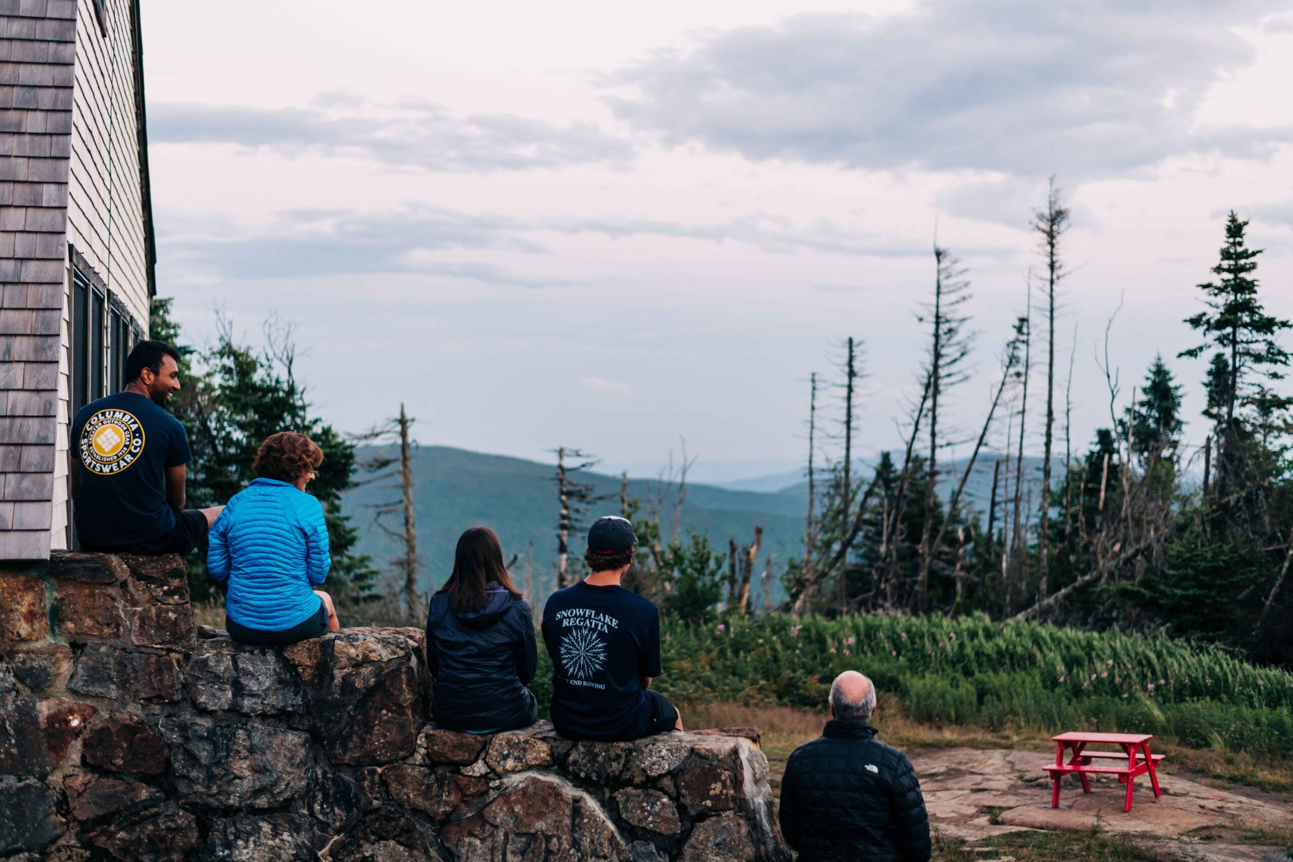 Hikers looking at mountains